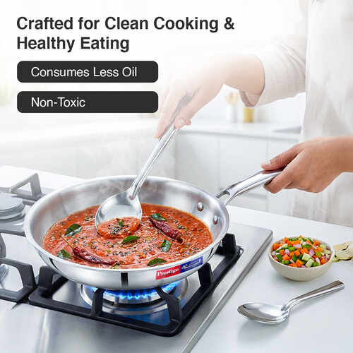 Prestige 24cm/1.7L Tri-Ply Stainless Steel Splendid Fry Pan| Gas and Induction Compatible |Even Heat Distribution| Thick Gauge Tri-Ply Body| 15 Year Warranty