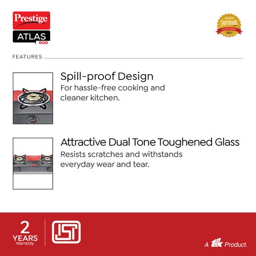 Prestige Atlas Duo Toughened Glass Gas Stove
