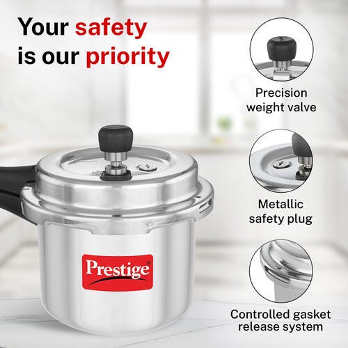 Prestige Popular Plus Svachh Virgin Aluminium Spillage Control Pressure Cooker, 3 L (Silver)