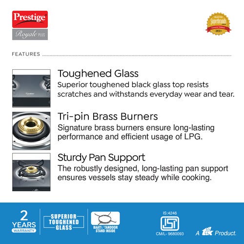 Prestige Royale Plus GT 02 Toughened Black Glass Top
