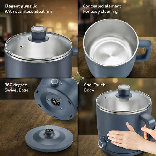 Prestige Multi-Cooker 1.5 Litre PMC 4.0 with Steamer and Egg Rack| Precise Temperature Control| Elegant Glass Lid| Concealed Element| 360 Degree Swivel| Cool Touch Handle