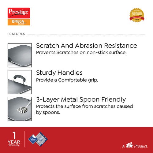 Prestige Omega Select Plus Non-stick Square Tawa, (Black)