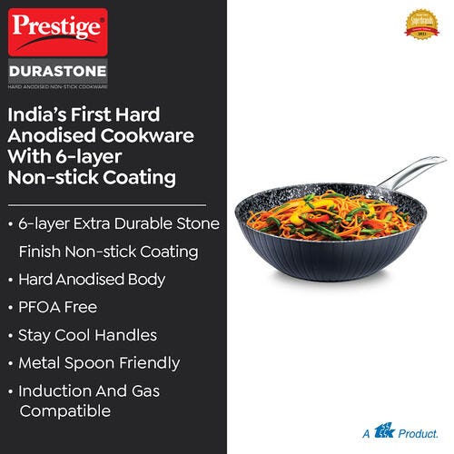 Prestige Durastone Hard Anodised 6 Layer Non-Stick Wok (Black)