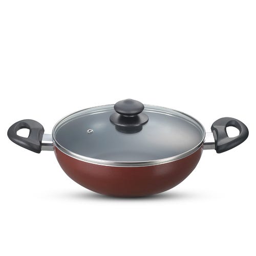 Prestige Omega Aluminium Non-Stick Essentials Kadai Dia with Glass Lid