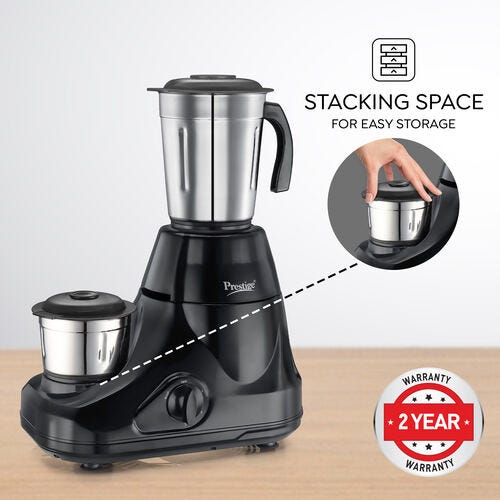 Prestige 750 Watts Iris Pro Mixer Grinder with 4 Jars (3 Stainless Steel Jars + 1 Juicer Jar)|4 Super Efficient Stainless Blades |Jar Storage Space|Sturdy Handles |2 Years Warranty|Black