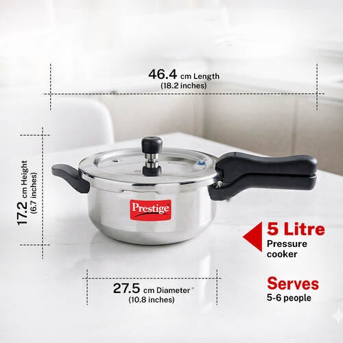 Prestige Svachh Aluminium Anti Bulge Induction Base Senior Deep Pan Pressure Cooker, (Silver)
