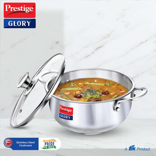 Prestige Glory Stainless Steel Cookware Kadai With Glass Lid