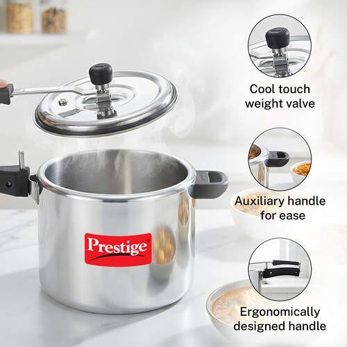 Prestige Nakshatra Svachh Aluminium Inner Lid Pressure Cooker with Unique Deep Lid for Spillage Control, 10 Litre, Silver
