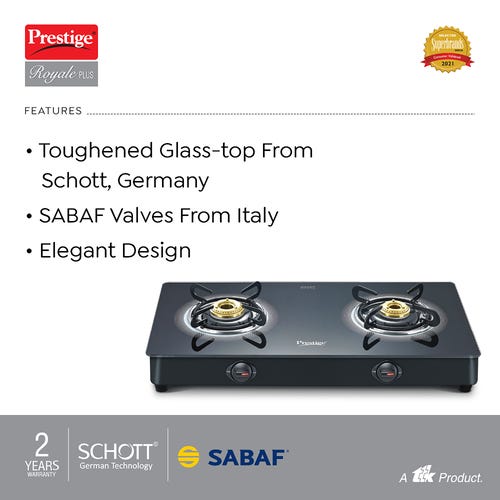 Prestige Royale Plus Manual Powder Coated Gas Stove, Black