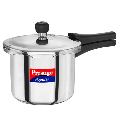 Prestige 3 Litre Stainless Steel Popular Outer Lid Pressure Cooker | TRIPLY Base | Gas & Induction Compatible | Gasket Release System | Metallic Safety Plug | 5Y Warranty | ISI Certified