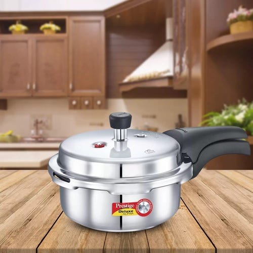 Prestige Stainless Steel Deluxe Pressure Cookers 2 Litre | Pressure Indicator | Alpha Base Induction Bottom