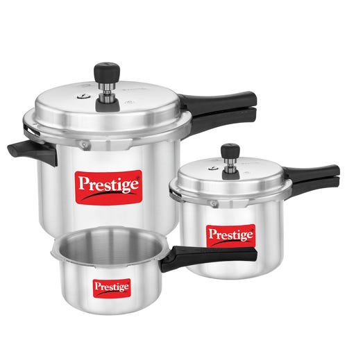 Prestige Popular Aluminium Staight Wall Outer Lid Pressure Cooker Combo, (2 + 3 + 5 Litres)