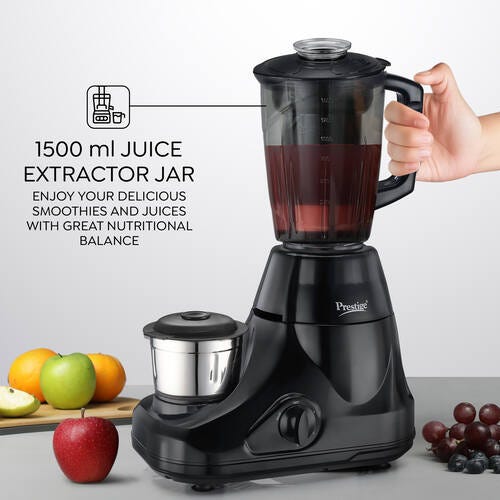 Prestige 750 Watts Iris Pro Mixer Grinder with 4 Jars (3 Stainless Steel Jars + 1 Juicer Jar)|4 Super Efficient Stainless Blades |Jar Storage Space|Sturdy Handles |2 Years Warranty|Black