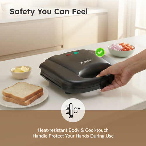 Prestige PGMFB 800 Watt Grill Sandwich Toaster | Non-Stick Grill Plates | Heat Resistant Bakelite Body | Auto Cut Off | Power & Ready Indicators | Easy to Clean | Black | 1Y Warranty | ISI Certified