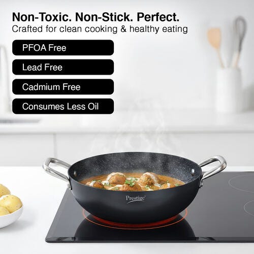PRESTIGE DURASTONE HARD ANODISED NON-STICK COOKWARE DEEP KADAI 24cm (3 LITRE) WITH GLASS LID