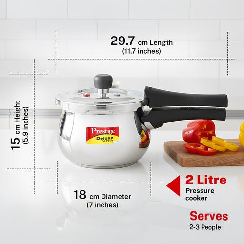 Prestige Deluxe Alpha Svachh Stainless Steel Spillage Control Baby Handi Pressure Cooker, 2 L (Silver)
