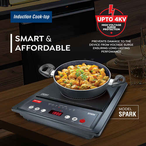 Prestige Spark 1200 W Induction Cooktop(Unique Dual Heat Sensors, Power Saving Technology, Indian Menu Options, Black)