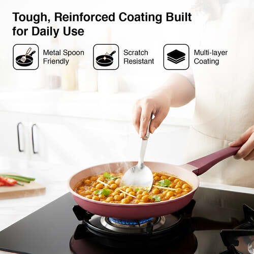 Prestige 24cm Omega Die-Cast Non-Stick Fry Pan | 3-Layer Coating | Die-Cast Body | Metal Spoon Friendly | Heavy Base | Pink
