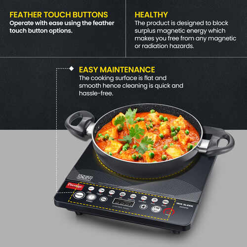 Prestige Iris Sleek 2000 Watts Induction Cooktop-Individual Touch Buttons| 4KV Surge Protection | 8 Preset Indian Menu Options & Timer | Automatic Voltage Regulator | 1Y Warranty | Black|BIS Certified