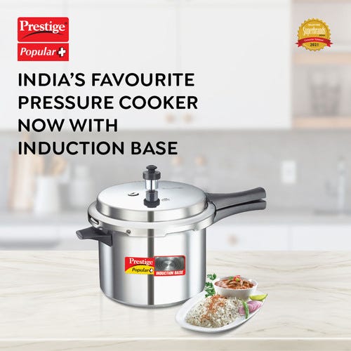 Prestige Popular Plus 5 L, 3 L Outer Lid Induction Bottom Pressure Cooker (Aluminium)