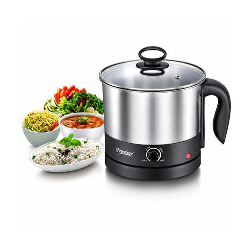 Prestige 1L PMC 1.0 Plus Multi Kettle / Multi Cooker| Glass Lid with Stainless Steel rim|Temperature Control |Power Indictor (Silver, Black)