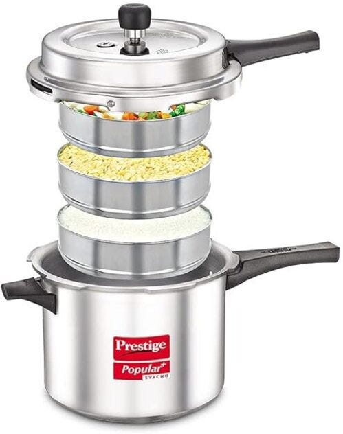 Prestige Popular + Svachh Kitchen Starter Combi Pack 5 L, 3 L Outer Lid Induction Bottom Pressure Cooker  (Aluminium)