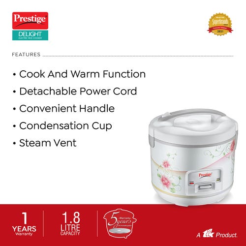 Prestige Delight PRCK Electric Rice Cooker Closed Type (White)