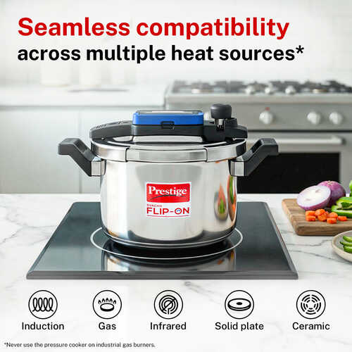 Prestige Svachh Flip-on Stainless Steel Spillage Control Pressure Cooker with Glass Lid, 5 Litre (Silver)