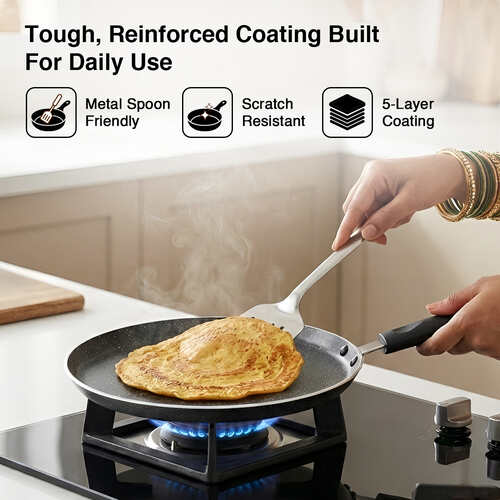 Prestige Omega Deluxe Granite Non-stick Round Base Omni Tawa, 25 cm (Black)