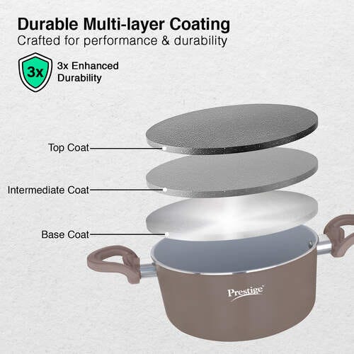 Prestige Ceraglide Duo Ceramic Coating Non Stick Aluminium Cookware Casserole Dia 24 cm (4.6 Litre) with Glass Lid