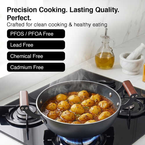 Prestige Castlite Patterned Enamel Coated Cast Iron Kadai 20cm/1.4L | High Heat Retention, Rust-Proof | Gas & Induction Compatible | Low-Oil Cooking | Stay-Cool Handles | Easy Clean | 15Y Warranty