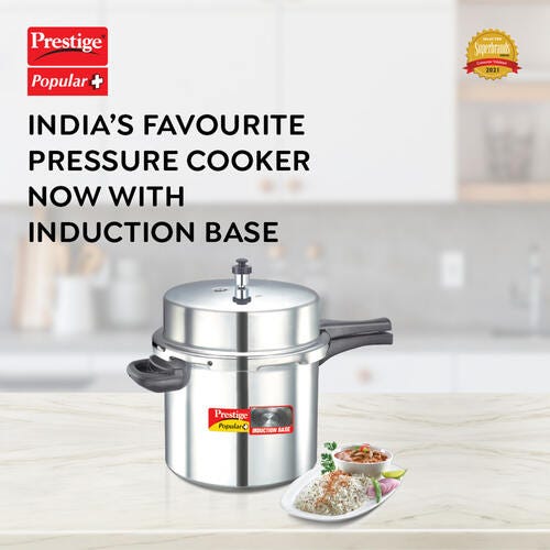 Prestige Popular Plus Virgin Aluminium Gas and Induction Compatible Pressure Cooker, 12 L (Silver)