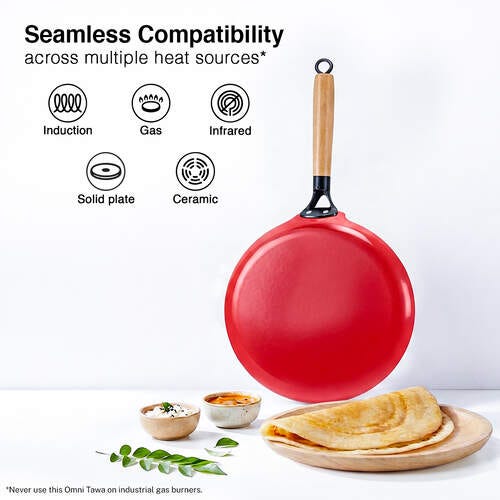 Prestige Castlite Enamel Coated Lightweight Cast Iron Omni Tawa 28cm | High Heat Retention, Rust-Proof | Gas & Induction Compatible | Low-Oil Cooking | Stay-Cool Handle | Easy Clean | 15Y Warranty