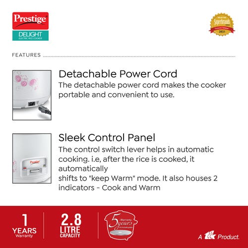 Prestige Delight PRCK 2.8 Electric Rice Cooker 2.8 L Closed Type (White)