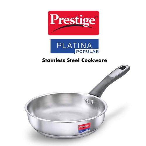 Prestige Platina Popular Stainless Steel Fry Pan, 22 cm (1 L) Silver