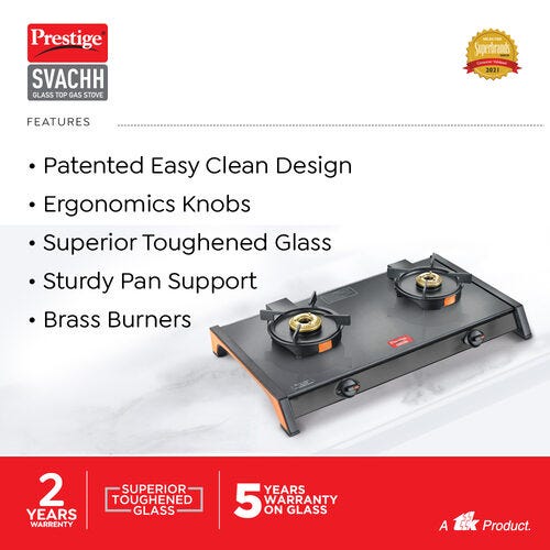 Prestige Svachh Glass Top Gas Stove with Liftable Burners