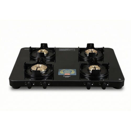 Prestige Edge PEBS 04 Manual Powder Coated with Aluminium Frame 4 Burners Gas Stove, Black