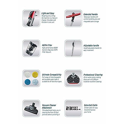 Prestige CleanHome Typhoon 02 Polisher Cum Vacuum Cleaner 230 V (Red)