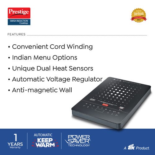 Prestige Swish Induction Cooktop 2000W with Easy Store Design (Black)