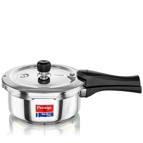 Prestige Svachh Triply Outer Lid Pressure Cooker with Unique Deep Lid for Spillage Control, 2 Litre, Silver