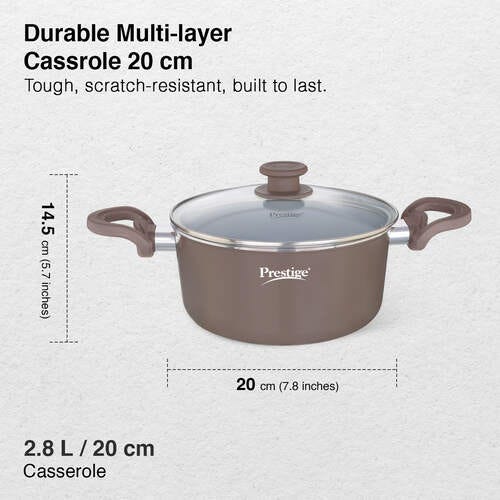 Prestige Ceraglide Duo Ceramic Coating Non Stick Aluminium Cookware Casserole Dia 20 cm (2.8 Litre) with Glass Lid