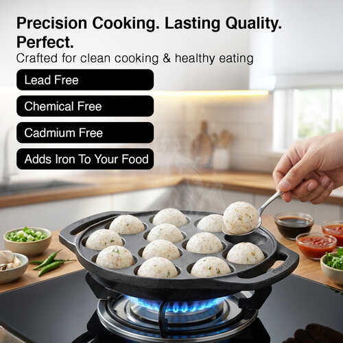Prestige Cast Iron Paniyarakkal/Appe Patra 12 pit | Ferrocast Flo | Non-Stick | Gas & Induction Compatible | Chemical Free | Preseasoned | Sturdy Handle | Healthy Eating | Lifetime Warranty