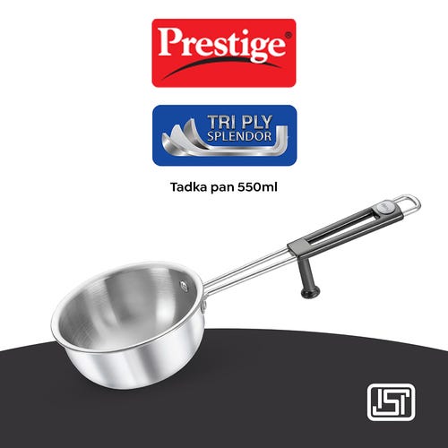 Prestige Tri Ply Splendor Tadka Pan 13 Cm 550Ml Stainless Steel Cookware