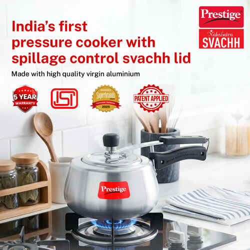 Prestige Nakshatra Cute Svachh Aluminium Gas and Induction Compatible Pressure Cooker (Silver)