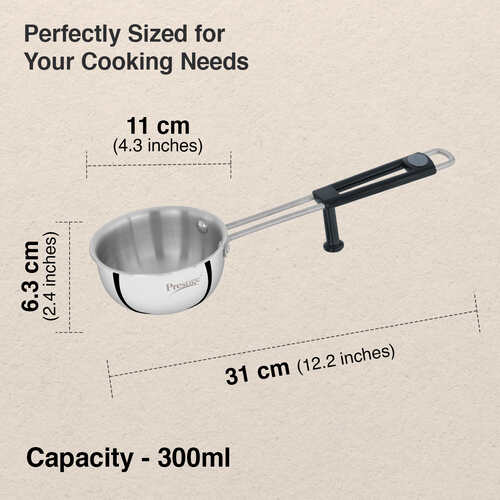 Prestige 11cm/300ml Tri-Ply Stainless Steel Splendor Tadka Pan| Gas & Induction Compatible| Rimmed Edge| In-Built Stand| Heat Resistance Handle| Thick Gauge| Life Time Warranty