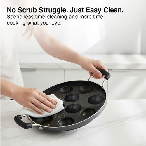 Prestige Omega Select Plus Teflon Coating Residue-free Cooking Round Base 11 Pits Paniyarakkal 25 cm (Black)