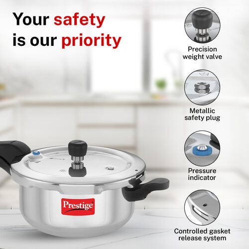 Prestige Svachh Aluminium Anti Bulge Gas and Induction Compatible Pan Pressure Cooker, 3.5 L (Silver)