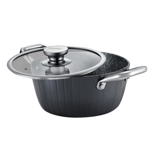 Prestige Durastone Hard Anodised 6 Layer Non-Stick Casserole with Glass Lid, (20 cm, 2.4 Litre) (Black)