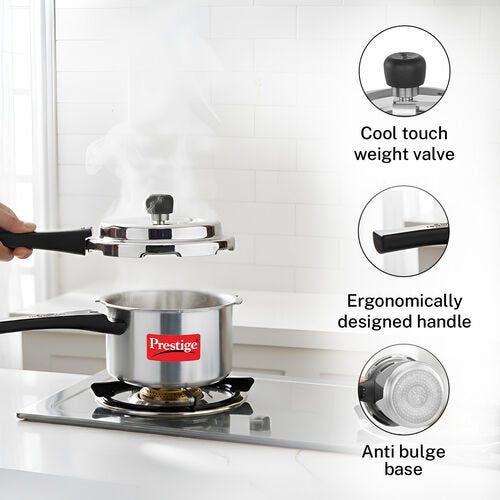 Prestige Popular Plus Svachh Virgin Aluminium Gas and Induction Compatible Pressure Cooker, 2 L (Tall) (Silver)