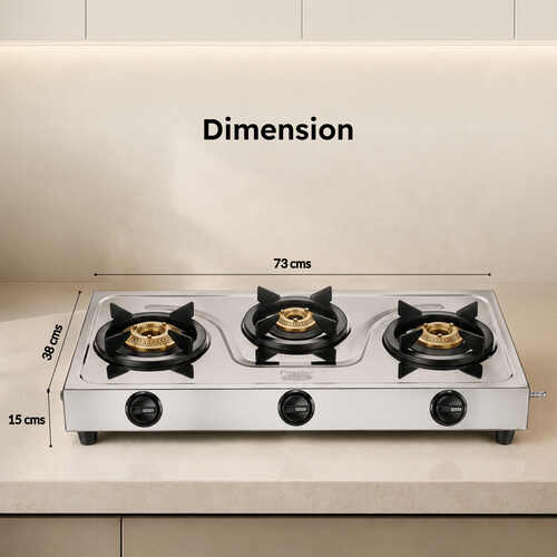 Prestige Prime Jumbo 3B L.P Gas Table|Tri-Pin Burners|Spill-Proof Design Stainless Steel Manual Gas Stove (3 Burners)